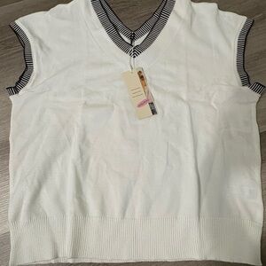 White Sleeveless Vest with Black Trim